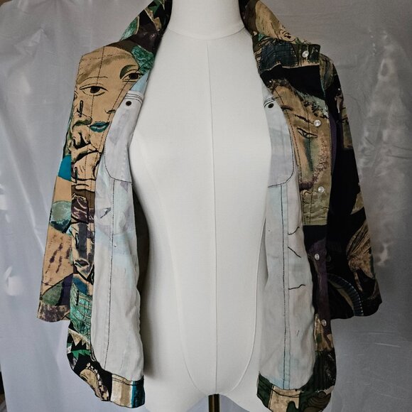 Kaktus Abstract Art Print Button Jacket – Picasso Style Faces – Multicolor - Picture 6 of 9